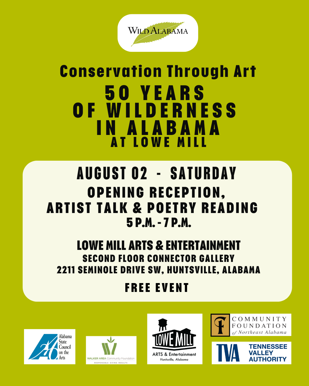 Conservation Through Art: 50 Years of Wilderness in Alabama Art Show – Opening Reception